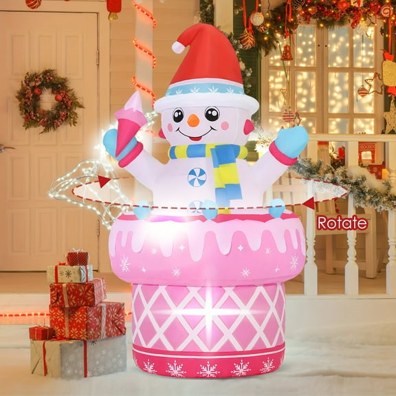 5-in-1 Inflatable Snowman Christmas Decoration with 360° Spinning Motion & Built-in LED Lights - Self-Standing Outdoor/Indoor Winter Lawn, Garden, Patio Decor - Heavy-Duty Inflatable with Twinkling
