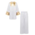 thumbnail image 3 of Miutii Kids Boys 2 Piece Worship Praise Dance Outfit Long Sleeve Metallic Pullover Top with Liturgical Pants Set White 6, 3 of 7