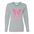 thumbnail image 2 of Wild Bobby, Butterfly Pink Ribbon Faith Hope Love, Breast Cancer Awareness, Women Graphic Long Sleeve Tee, Heather Grey, X-Large, 2 of 5
