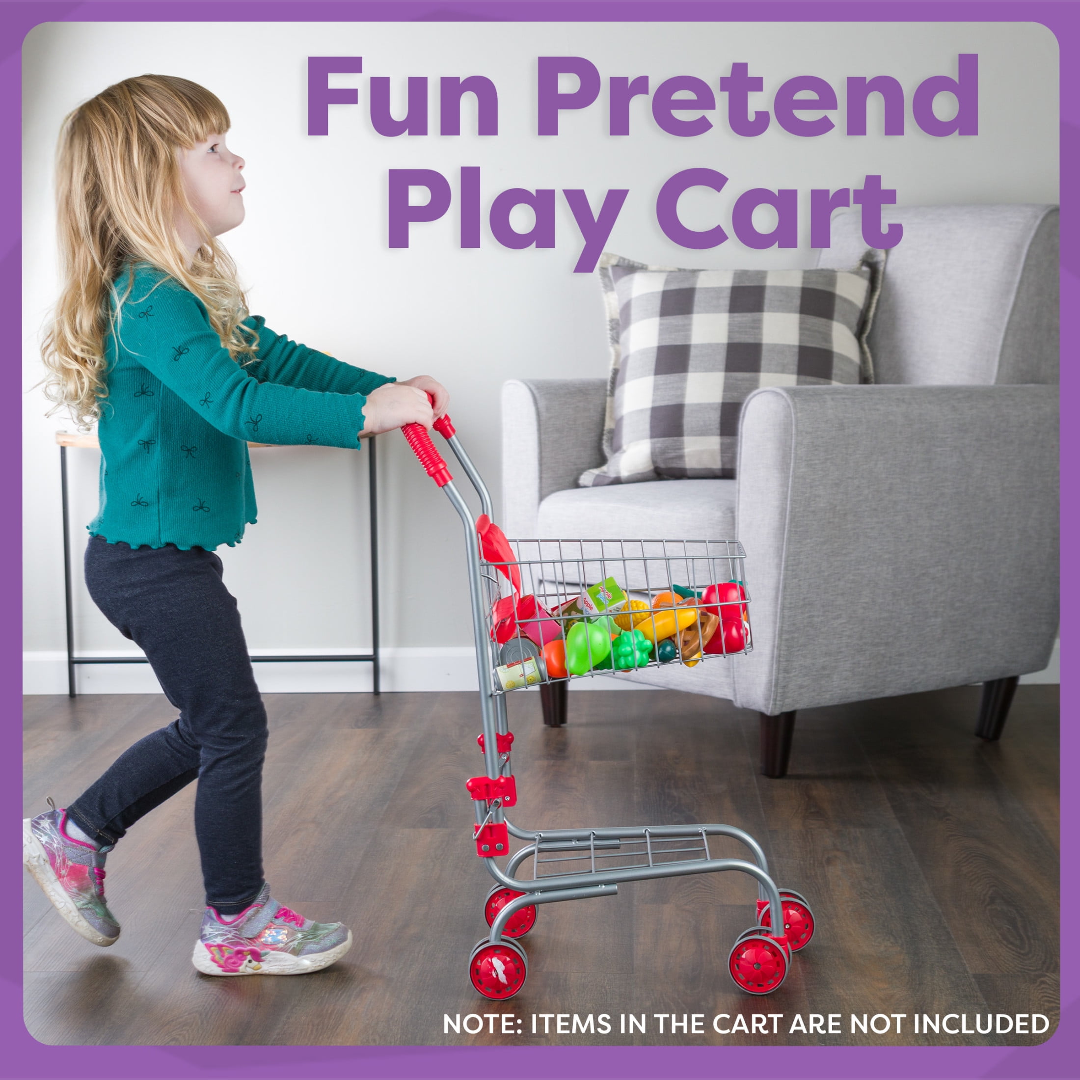 Hey Play Kids Shopping Cart with Pivoting Front Wheels and Fold-Up Design