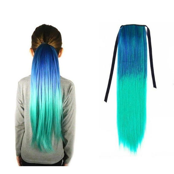 Neptune Teal Blue/Aqua Straight Ombre Ponytail Hair Extensions