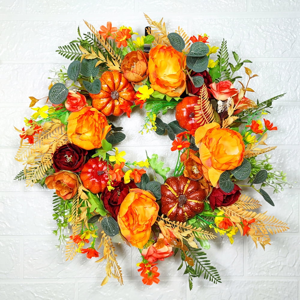 18in Fall Wreaths for Front Door , Fall Peony and Pumpkin Wreath ...