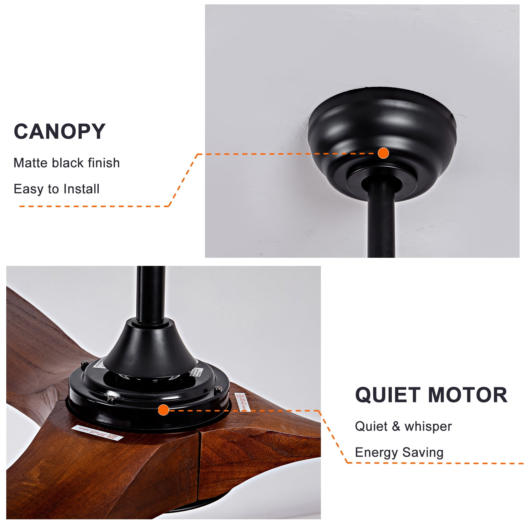 Mintazer 52 in Ceiling Fan with Remote, Modern Ceiling Fan with 6 Speed & 3 Blade for Farmhouse Bedroom Living Room Gazebo Patio, Brown