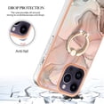 thumbnail image 4 of ELEHOLD Plating Rugged Case For iPhone 15 Pro Slim Marble Pattern Heavy Duty Shockproof Stand Cover, with Shiny Rotating Ring Stand, Rose Gold, 4 of 7