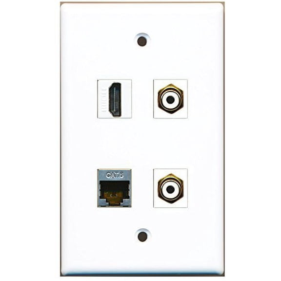 RiteAV - 1 Port HDMI 2 Port RCA White 1 Port Shielded Cat6 Ethernet Wall Plate