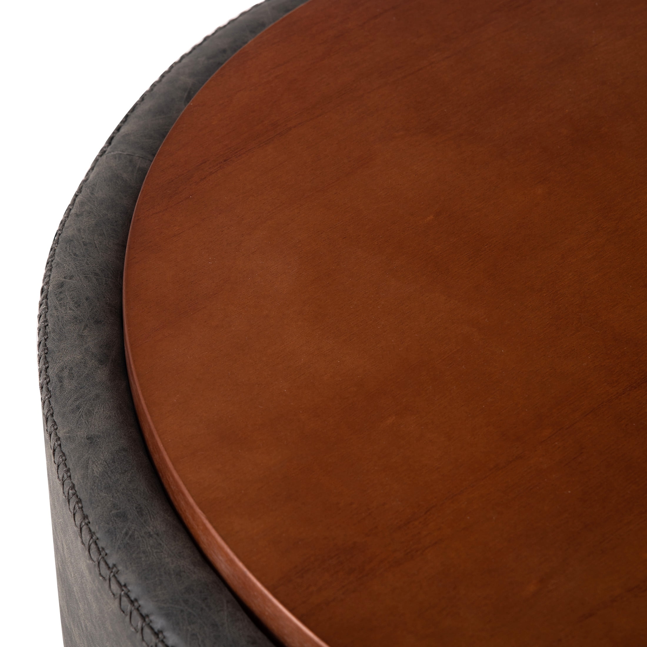 Christopher Knight Home 30" Round Storage Ottoman with Wheels, Removable Wood Lid, Gray