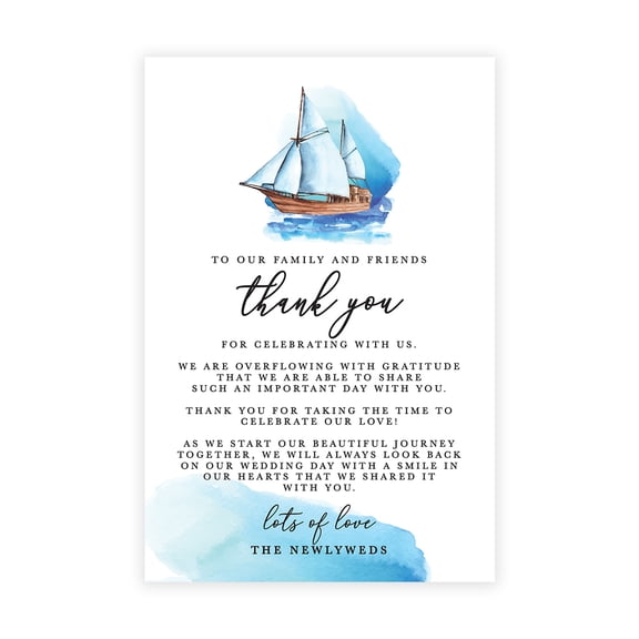 Koyal Wholesale Nautical Sailboat Wedding Thank You Place Setting Cards for Table Reception, Dinner Plates, 56-Pack