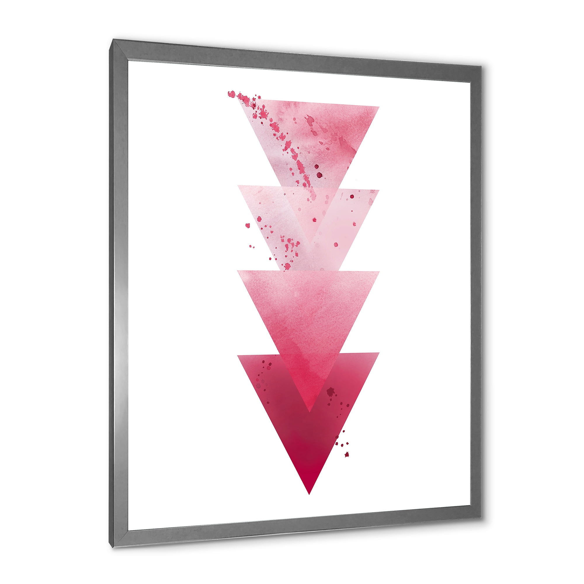 Designart 'Abstract Geometric Art Red Triangles Composition' Modern Framed Art Print