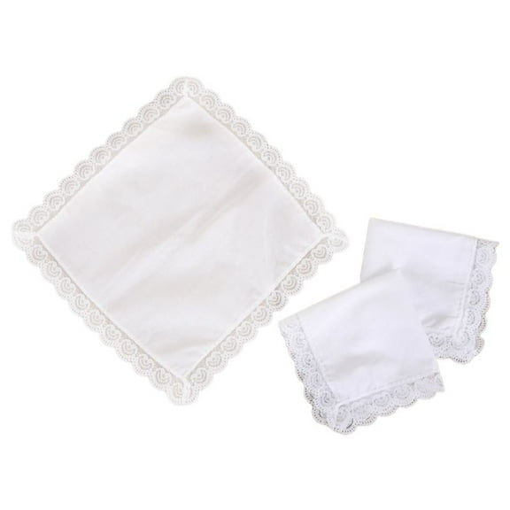 Techinal 25x25cm Women Plain White Square Handkerchiefs Crochet Peach Heart Scalloped Lace Trim Bridal Wedding DIY Cotton Napkin Hankies