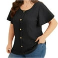 thumbnail image 4 of Busydd Womens Tops Plus Size Tops XL-5XL Casual Short Sleeve Round Neck Going Out Tops for Women Trendy Solid Color Button Summer Tops Comfortable Breathable Loose Spring Tops, 4 of 8