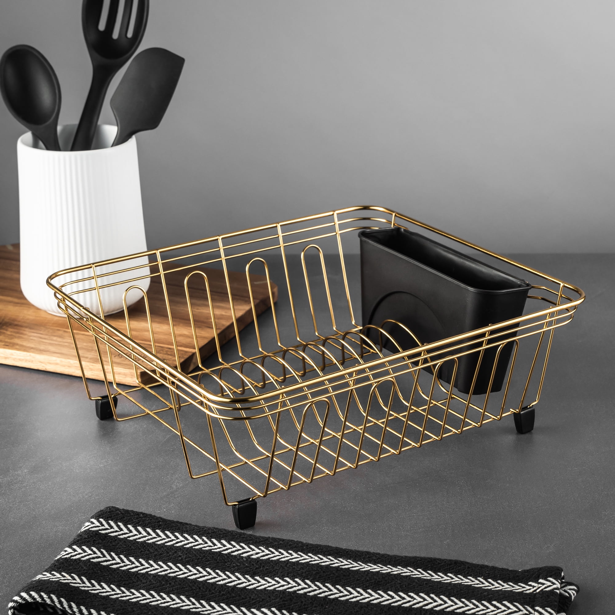 Thyme & Table Stainless Steel Dish Rack with Caddy, Gold