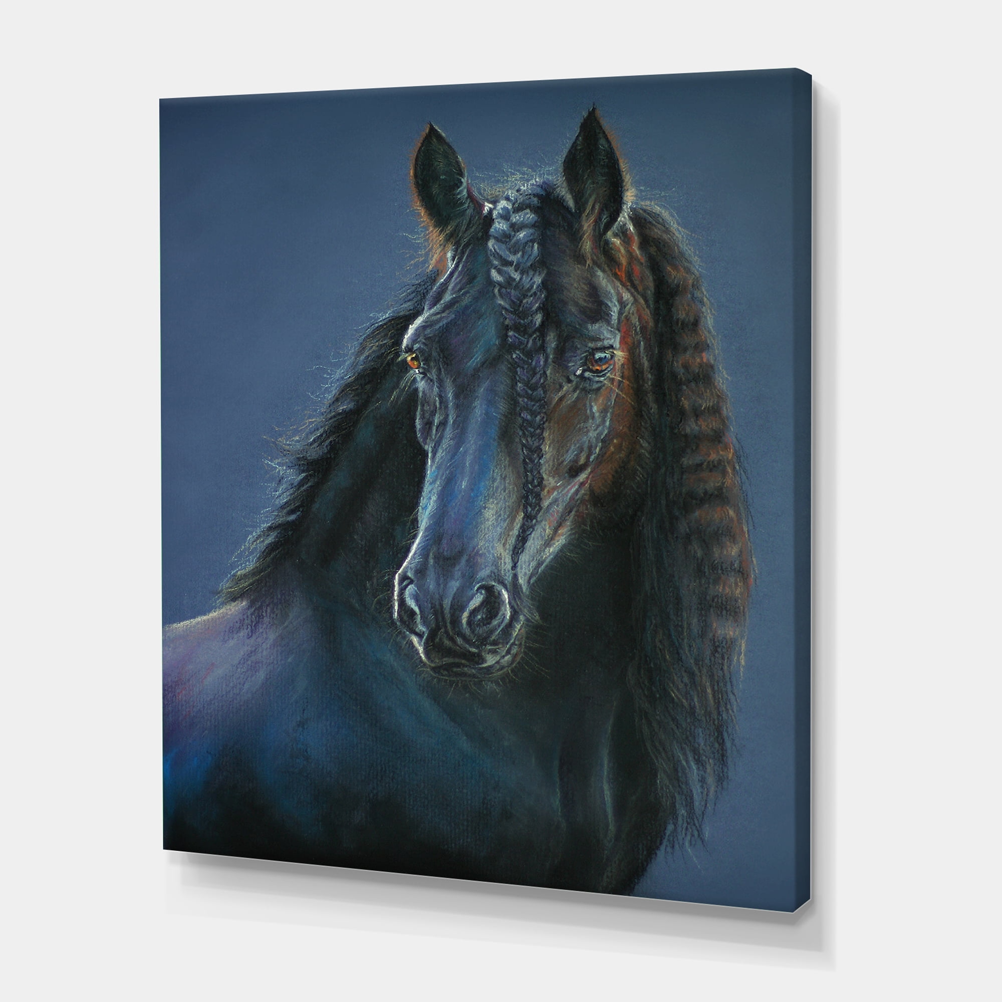 Designart ' Frisian Black Horse Portrait ' Farmhouse Canvas Wall Art Print