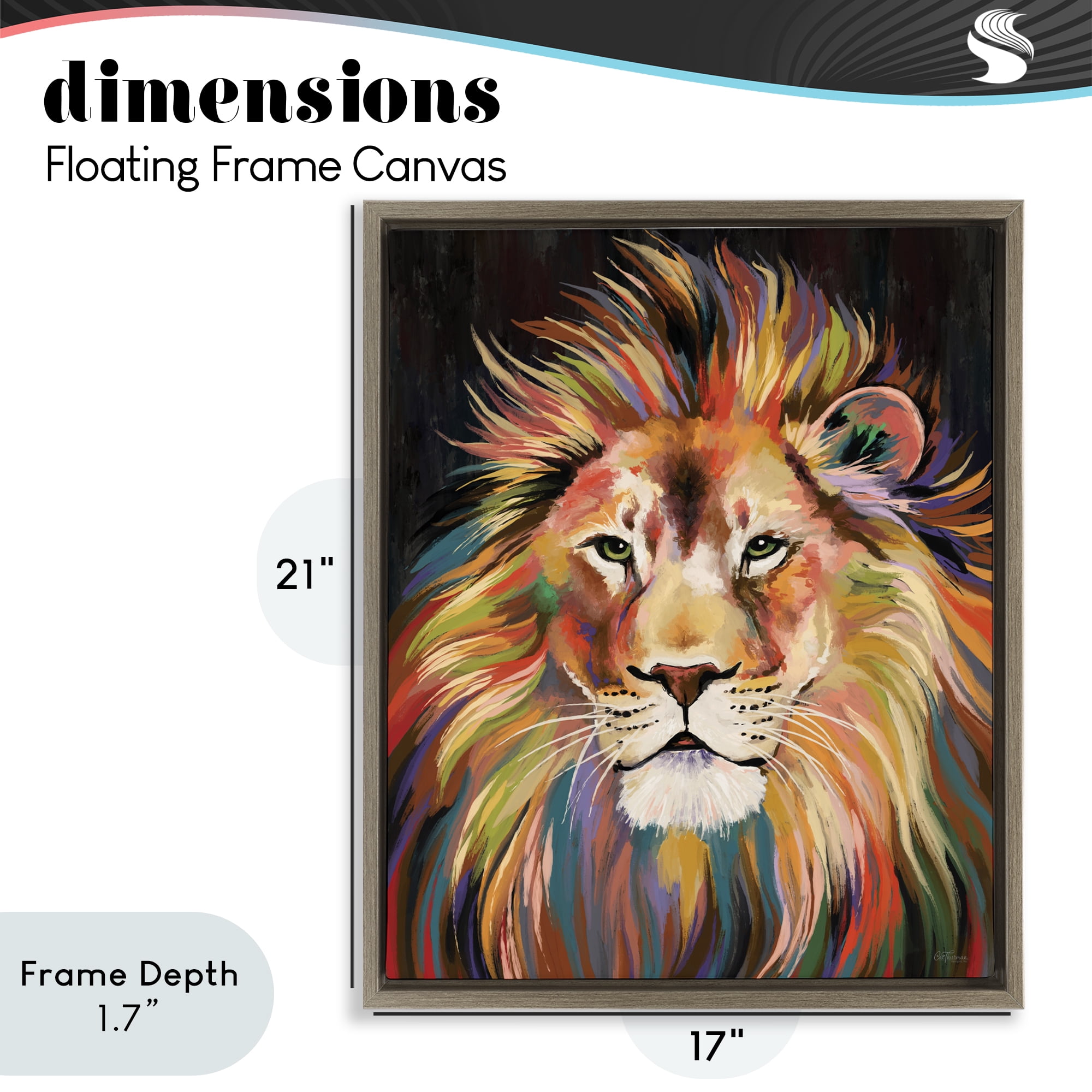 Stupell Industries Vibrant Majestic Rainbow Lion Brown Framed Floater Canvas Wall Art, design by Cat Thurman Designs
