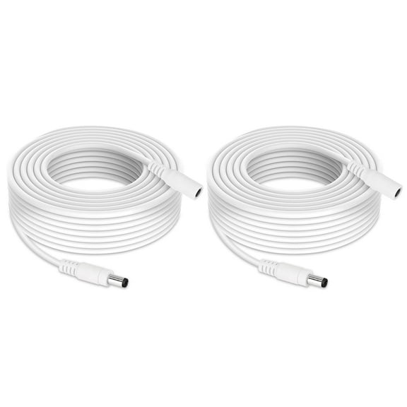 Tonton 2 Pack 33FT DC White Power Extension Cable 5.5 mm x 2.1 mm Male to Female 12V DC Adapter Cord