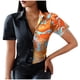 thumbnail image 1 of Moda mujer verano estampado cuello en V botón Casual manga corta blusa camisas Fridja  bn6238, 1 of 8