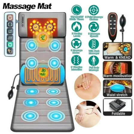 Massage Mat with Heat,Full Body Massage Mat,Neck Shiatsu Kneading Massage Heads, Multifunction Electric Heated Massage Chair Back Pad for Back Lumbarn Leg Pain Relief,9 Modes, 9 Levels