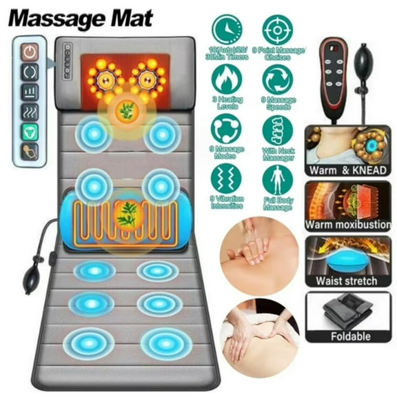 Massage Mat with Heat,Full Body Massage Mat,Neck Shiatsu Kneading Massage Heads, Multifunction Electric Heated Massage Chair Back Pad for Back Lumbarn Leg Pain Relief,9 Modes, 9 Levels