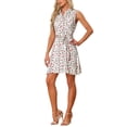thumbnail image 4 of INSPIRE CHIC Womens Sleeveless Turndown Collar Above Knee Button Down Floral Print Dress M White, 4 of 6