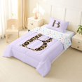 thumbnail image 2 of Manfei Vintage Leopard Print Letter Monogrammed B Twin Comforter Sets 3-Piece for Girls Women,Purple Ribbon Bow Knot Bedding Set for Kids Teens,Super Cozy Room Decor, 2 of 6