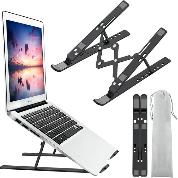 Laptop Stand for Desk, Ergonomic Design Adjustable Aluminum Foldable Portable Computer Stand, Compatible with MacBook Air Pro, HP, Lenovo, Dell, More 10-15.6”Inch and Tablets (Silver)