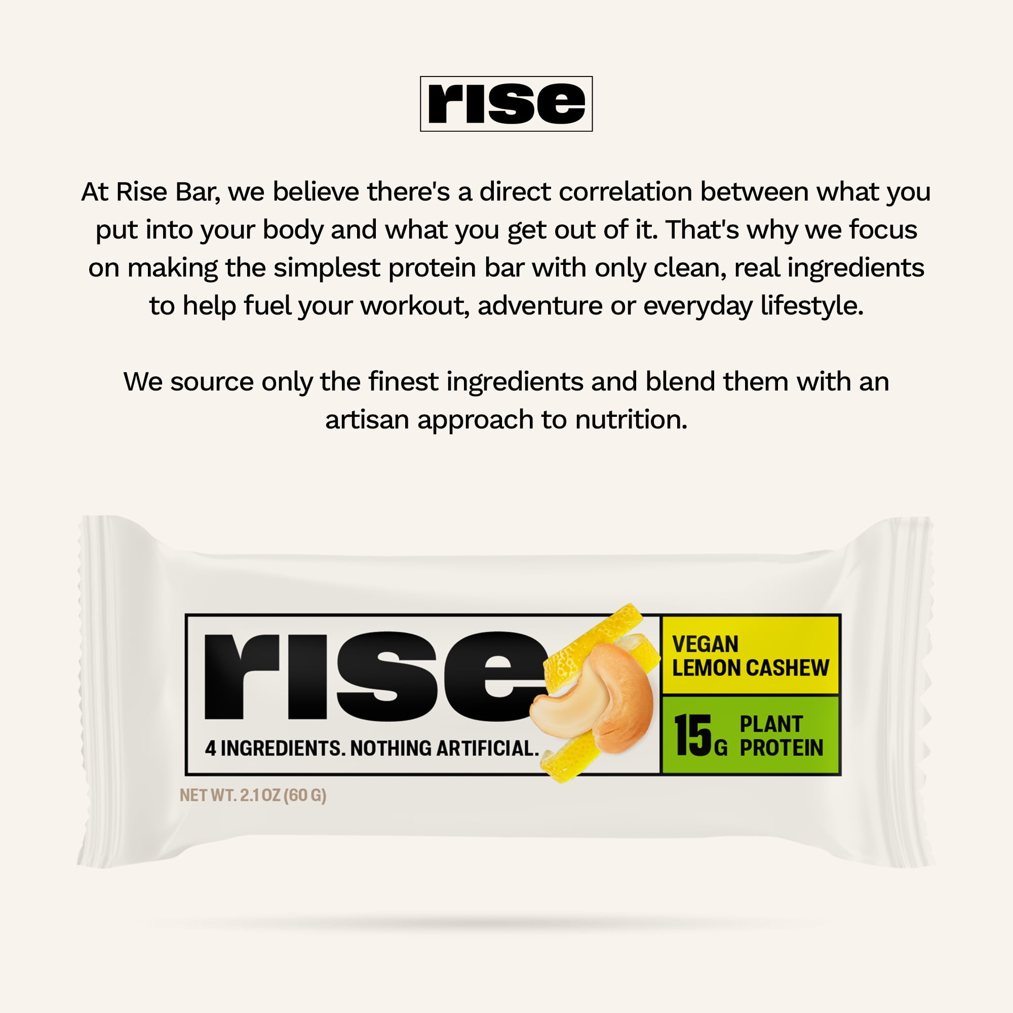 Rise Pea Protein Bar - Vegan Lemon Cashew | Breakfast Bar & Protein Snack 15g Protein Just 3 Whole Food Ingredients Non-GMO Gluten-Free Soy Free (12 Count)