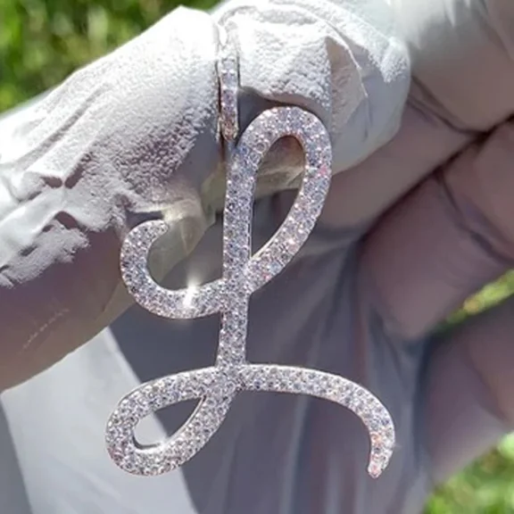 2.00 Ct VVS1 Moissanite Custom LETTER "L" Men's Pendant 14K White Gold Plated