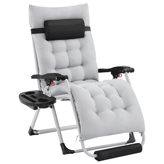 Alden Design 26in Zero Gravity Recliner with Cotton-padded Mattress for Outdoor, Gray