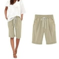 thumbnail image 2 of Hot Sale!! Women's Bermuda Linen Shorts Knee Length Long Comfy Drawstring Walking Shorts for Women with Deep Pockets Ladies Casual Thin Outer Wear Elastic Belt In Trousers Large Size Loose Pants, 2 of 5