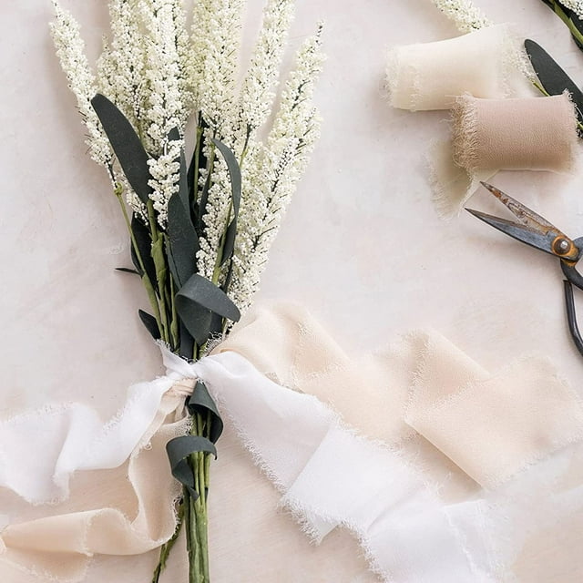 sasyxdc Handmade Fringe Chiffon Silk Ribbon - Dusty Blue Frayed Ribbons 1.5" x 7Yd for Wedding Invitations Bridal Bouquets Gifts Wrapping DIY Crafts Flower Arrangement Decoration 3