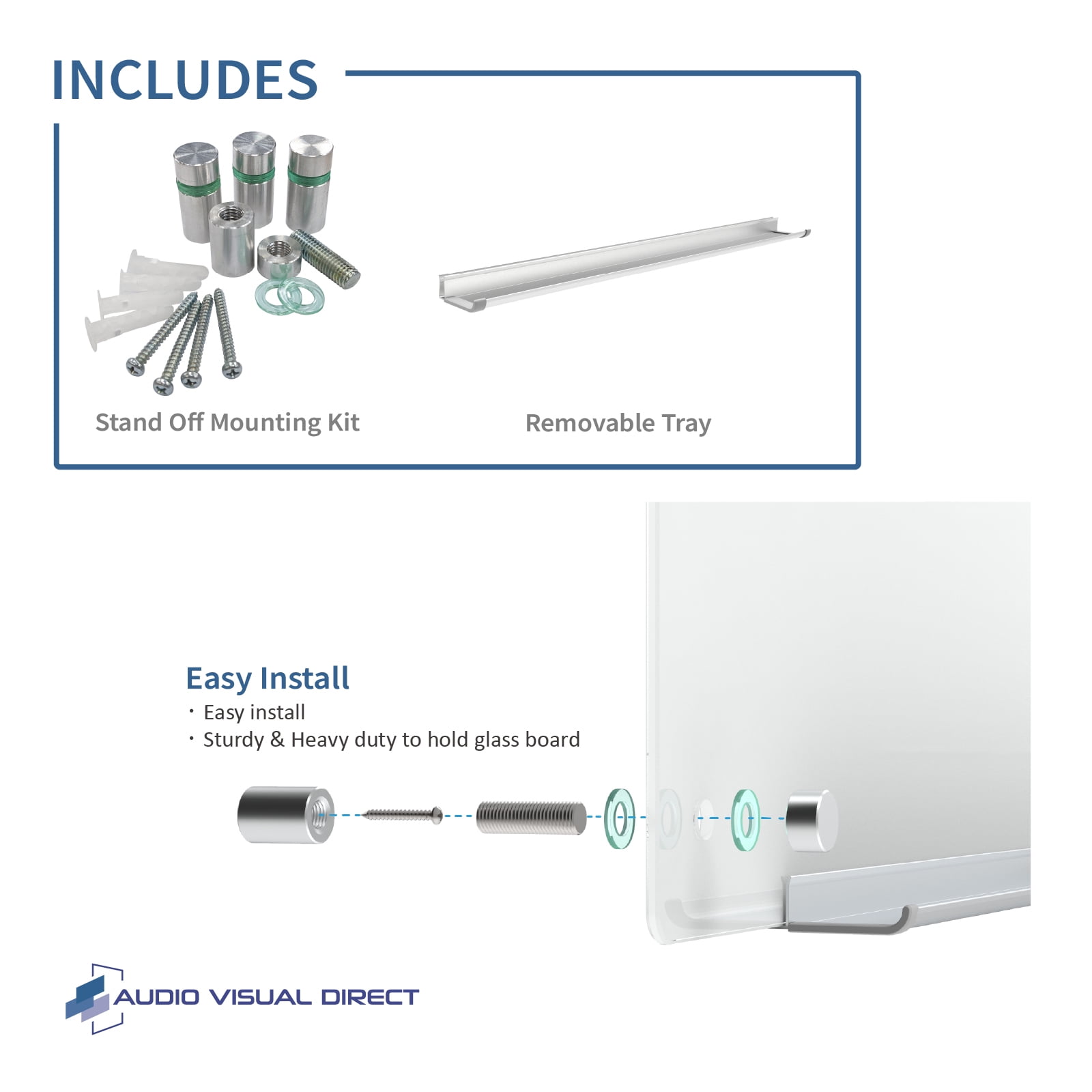 Audio-Visual Direct Whiteboard Glass Dry-Erase Board Set - 23 5/8 " x 35 1/2" - (Non-Magnetic)