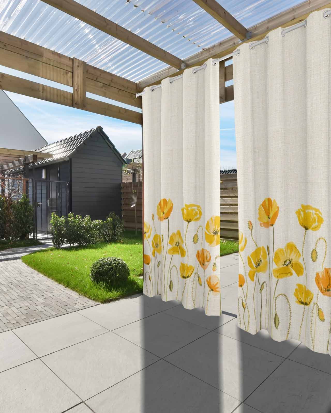 Yellow Flowers Outdoor Curtains for Patio, Farmhouse Botanical Watercolor Floral Privacy Drapes Grommet Waterproof Outside Curtains for Porch/Cabana/Balcony 54"x 95", 2 Panel