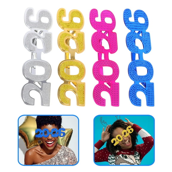 CTIRCHIU 2026 Glitter Number Glasses for New Year's Eve and Graduation Parties, Assorted Color, PC Material, 4 Pack
