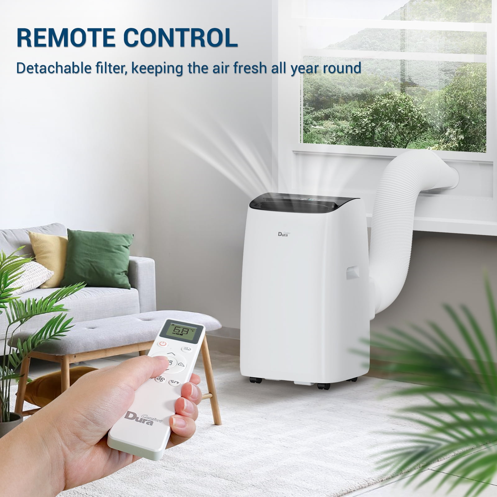 DuraComfort Portable Air Conditioner for Room, 14000 BTU, 450 Sq Ft, White, 10200BTU(SACC)