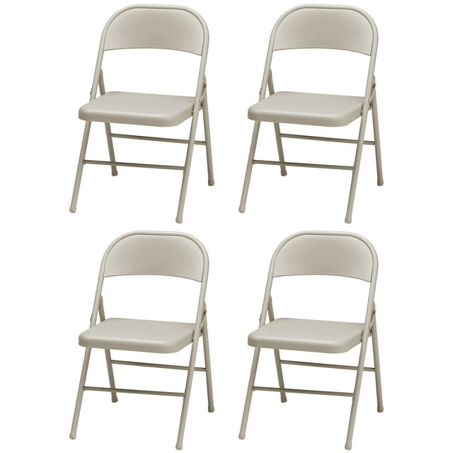 MECO Sudden Comfort All Steel Folding Chair Set, Buff Lace (Set of 4)