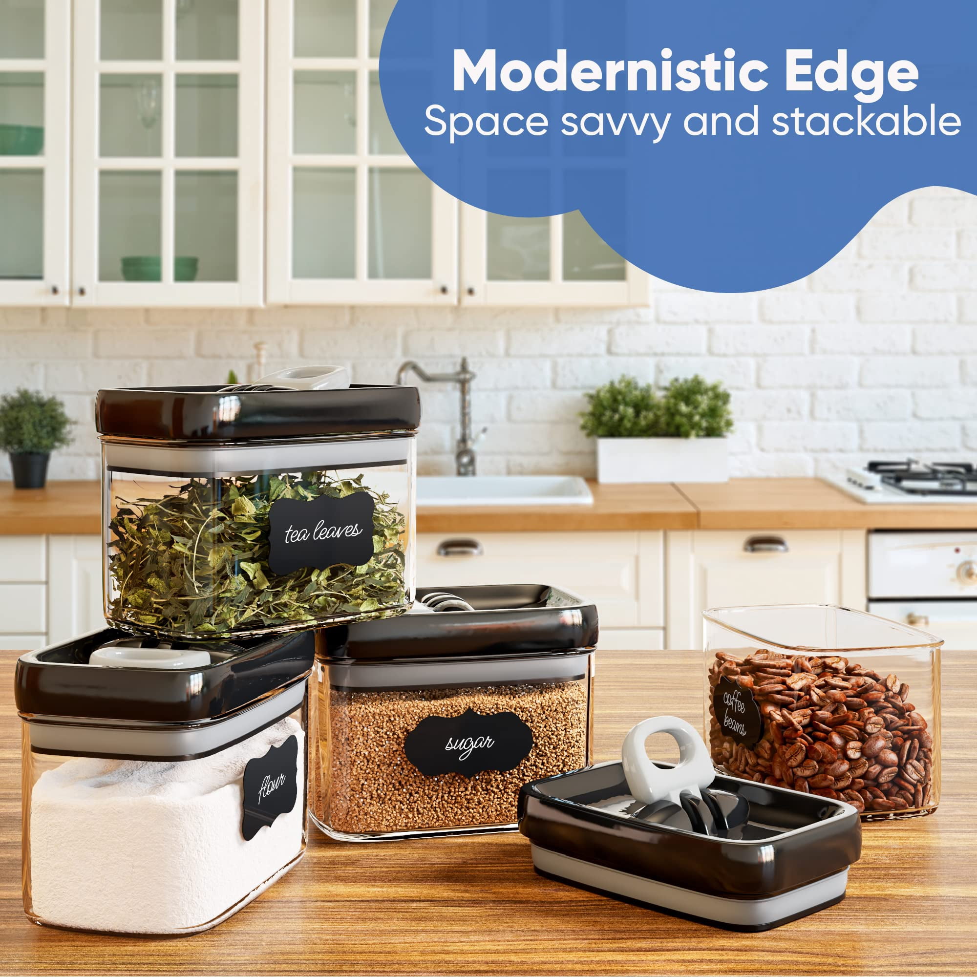 Airtight Food Storage Containers Pack of 6 - 1.0l Kitchen Pantry Canisters