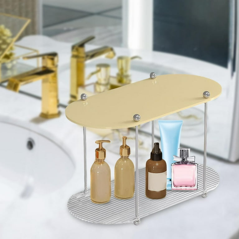 Double Layer Bamboo Bathroom Shelf For Shampoo Skincare Cosmetic Bathroom  Countertop Storage Rack Bathroom Organizer