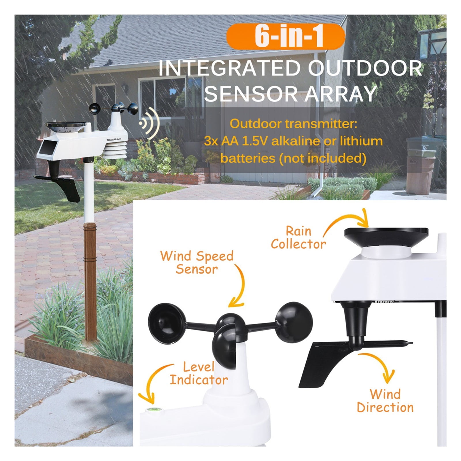 0366 Weather Station Outdoor Sensor Rain Gauge Weather Forecast Temperature Humidity Air Pressure Wind Gauge Moon Phrase ,Easy to Install