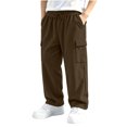 thumbnail image 4 of Spazoro Boys Corduroy Cargo Pants with Multi‑Pockets, Drawstring Straight Leg Solid Color Elastic Waist Loose Fit Casual Trousers for Daily Street Coffee Size 4-5T, 4 of 7