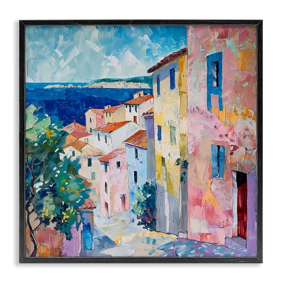 Stupell Industries Traditional Mediterranean Coastal Town Black Framed Giclee Art, 12 x 12, by LSR Design Studio