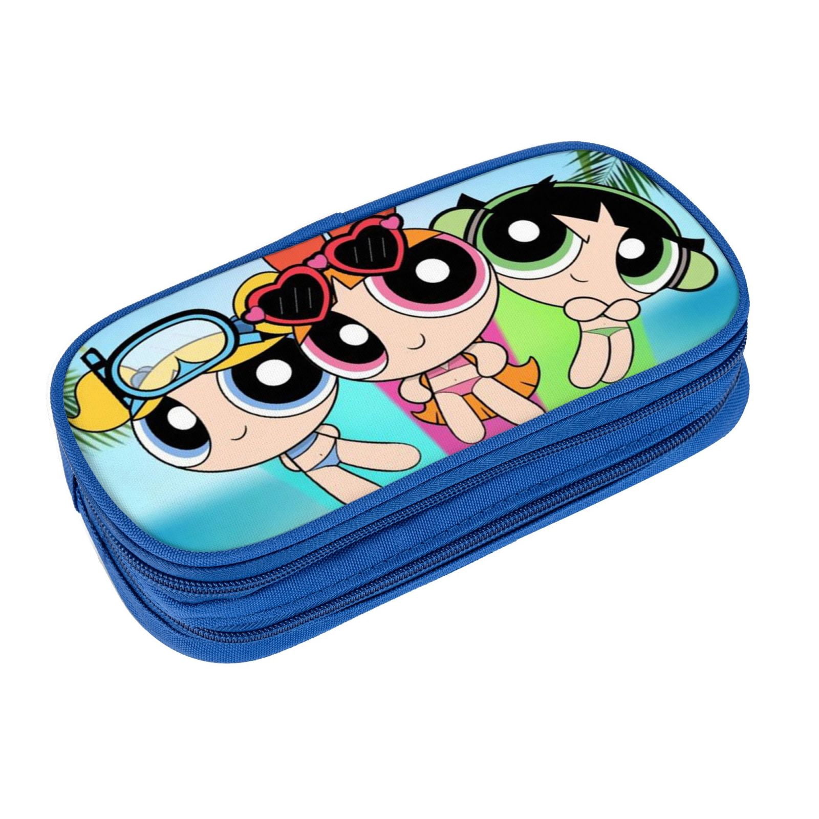 The Powerpuff Gi-rls Pencil Case Large Capacity Pencil Pouch Penbag Office Stationery Organizer Travel Makeup Bag Blue