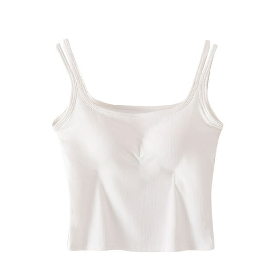 Lenpel Women's Tank Tops with Built in Bra Spaghetti Straps Square Neck Slim Crop Sleeveless Shirts Soft Casual Camisole Tops