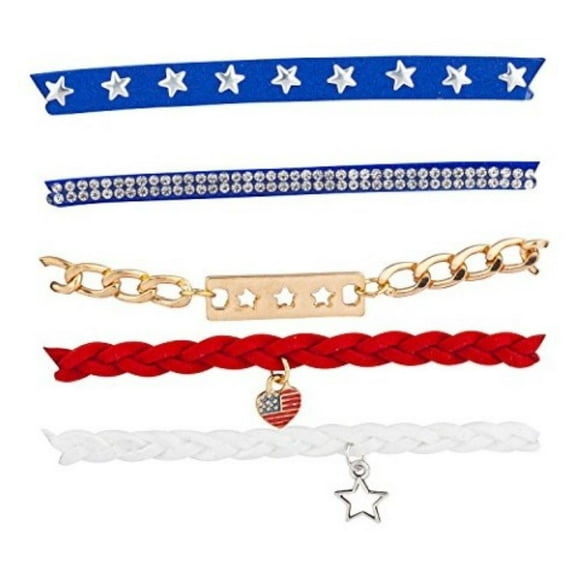 Lux Accessories Red Blue White Star Braided Gold Tone Chain Multistrand Bracelet
