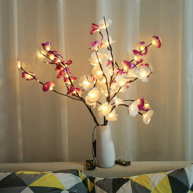 Fiudx Paquete de 2 Luces Led de Flores, Diseño de Phalaenopsis Rosa y Blanco, 40 Led de Luz Blanca Cálida, Decoración para Interiores y Exteriores, Ambiente Romántico para Dormitorio, Sala de Estar,