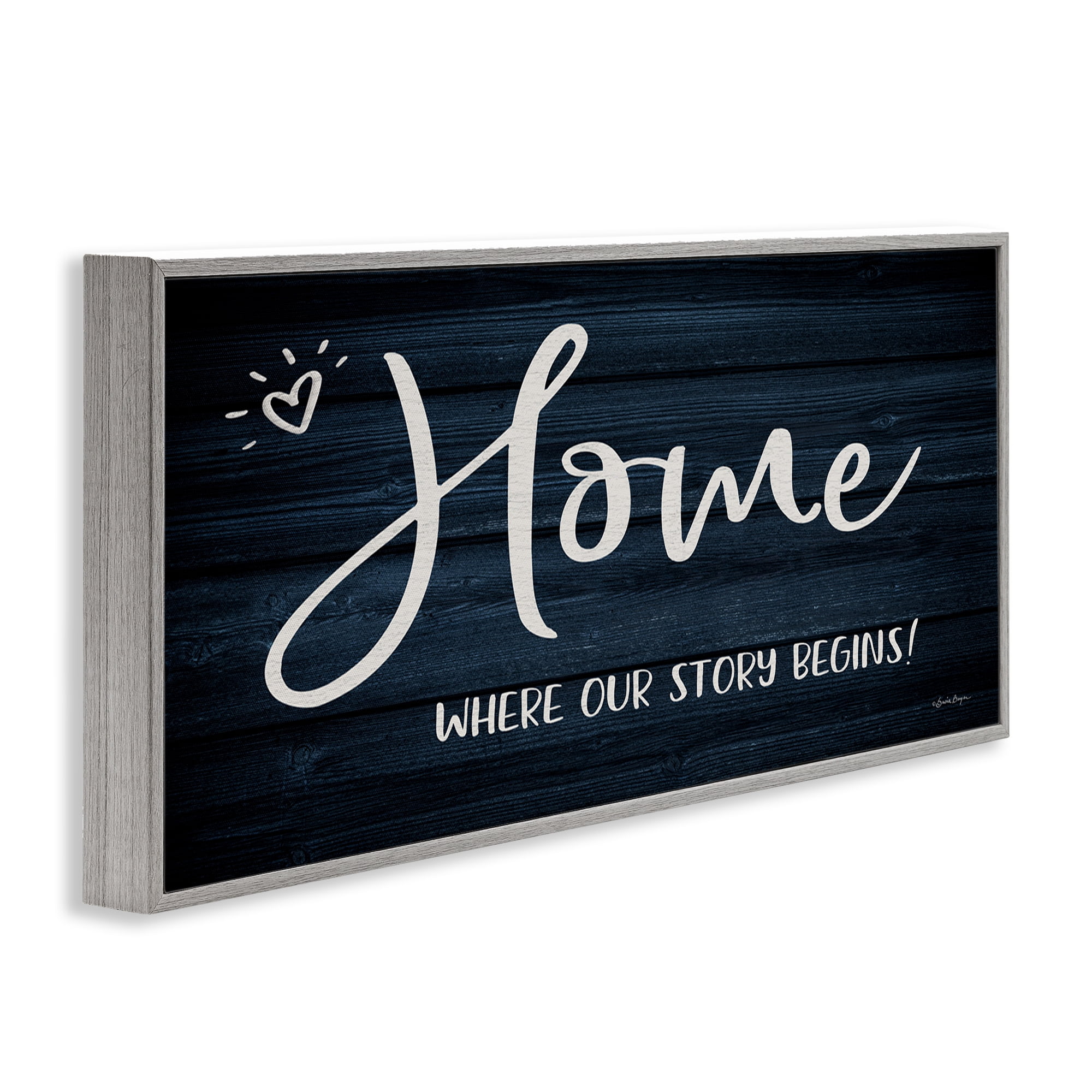 Stupell Industries Where Our Story Begins Typography Painting Gray Framed Art Print Wall Art, 30 x 13