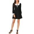 thumbnail image 2 of Allegra K Women's  Contrast Peter Pan Collar Tie Front Decor Puff Long Sleeves Midi Dress, 2 of 6