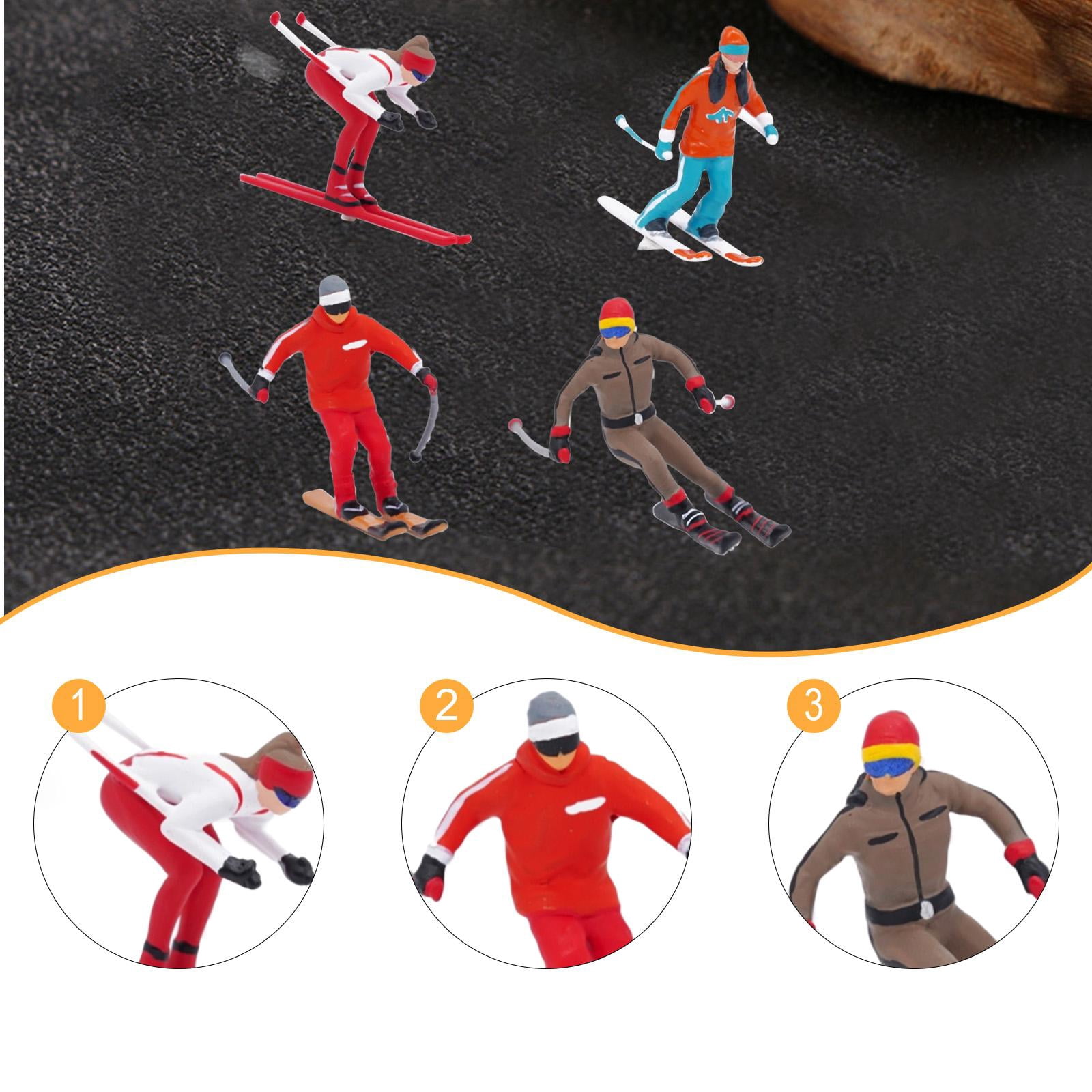 QccHieUs 4 Pieces 1/64 Scale Nordic Skiing Figure Miniature Skier Model Collection Crafts