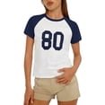 thumbnail image 2 of Number 80 Graphic Tees for Women Summer Casual Color Block Short Sleeve Crewneck Short Length Tshirts, 2 of 4