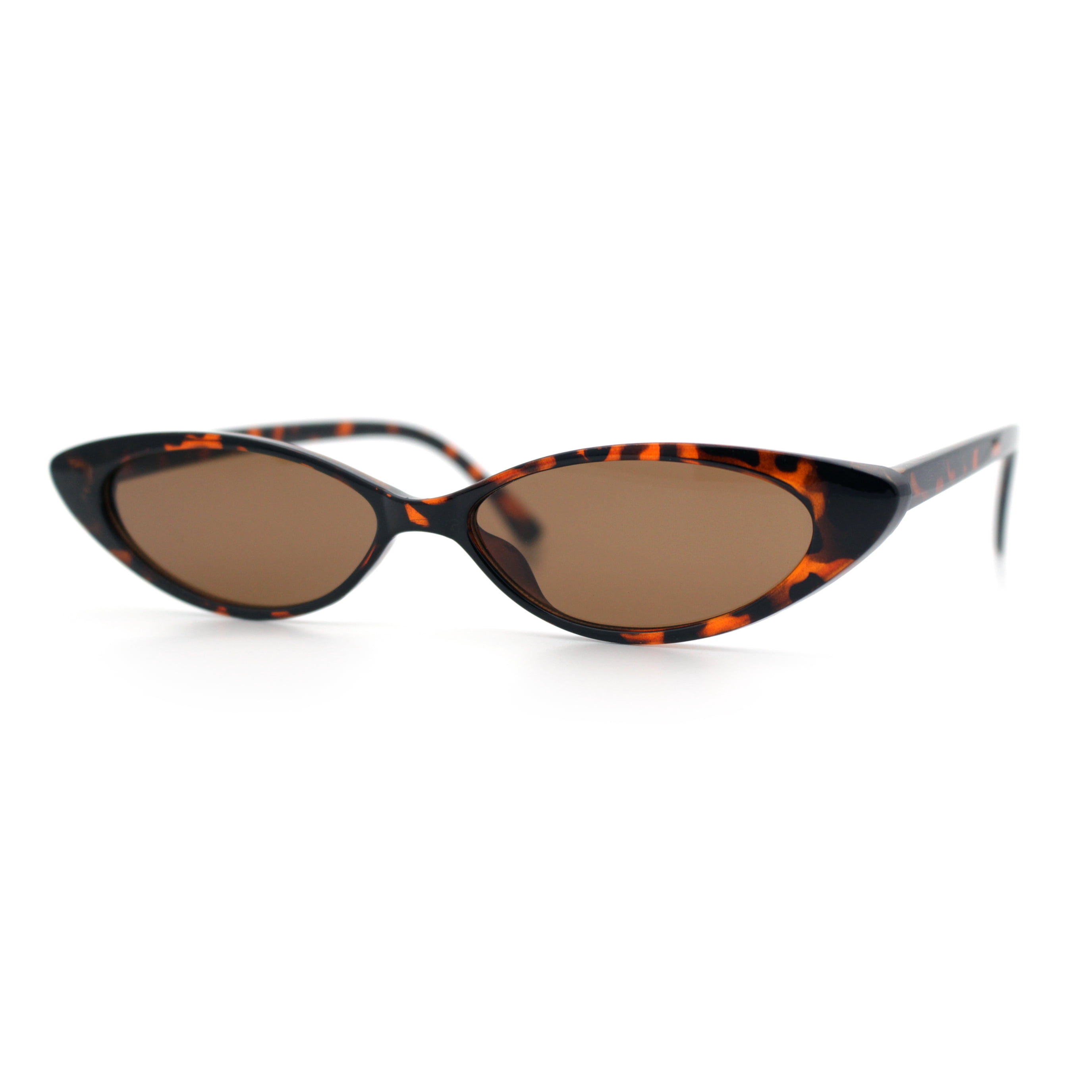 SA106 Women's Narrow Thin Cat Eye Plastic Gothic Retro Sunglasses, Tortoise Brown, 1