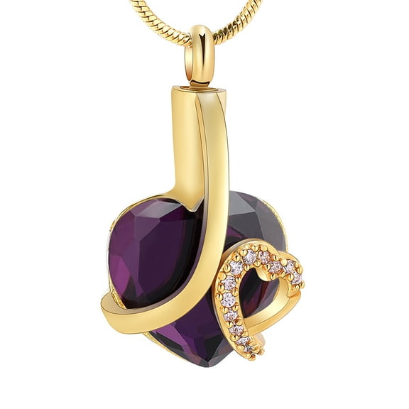 Birthstone Small Heart Urn Necklaces for Ashes Crystal Heart Cremation Jewelry Memorial Pendant Urn Necklace