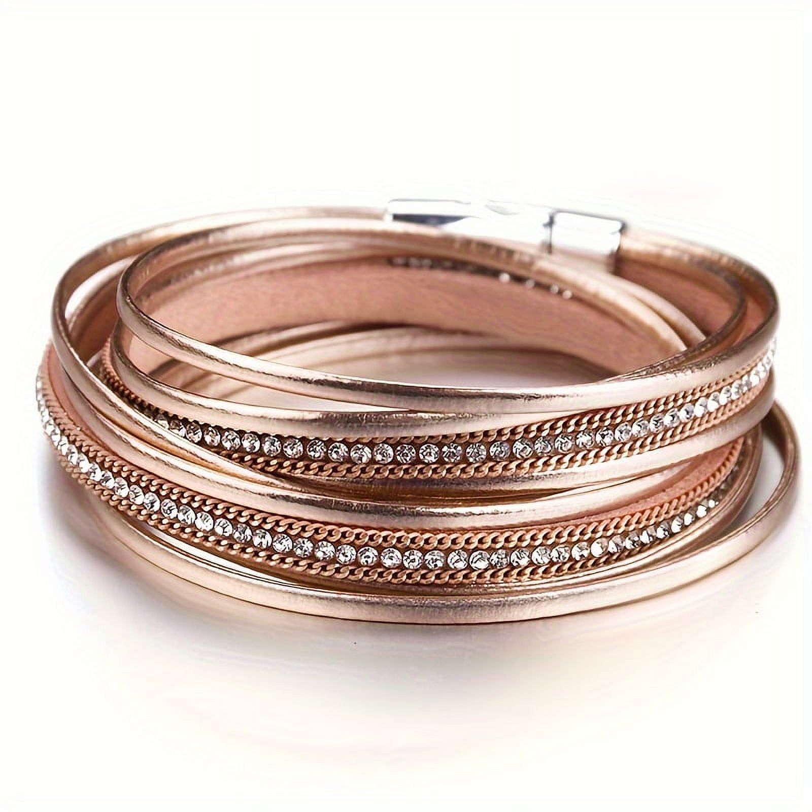 1pc Multi-Layered Leather Bracelet for Men Women, Stylish Design Double Wrap Long Bracelet with Rhinestones, Party Jewelry, Gifts for Home Girlfriend Boyfriend, Bracelets for Couples
